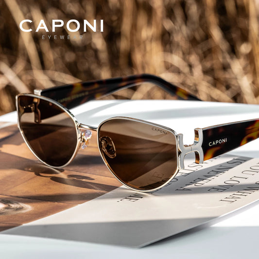 CAPONI Luxury Women Polarized Sunglasses Vintage Acetate Outdoor Original Design Eyewear UV400 Protection Brown Shade CP34020