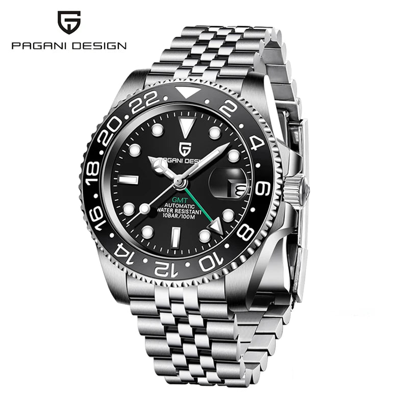 Relógio PAGANI DESIGN 40MM GMT para Homem, Luxo, Safira AR, Mecânico, Luneta em Cerâmica, Automático, 100M à Prova de Água, Relógio para Oferta