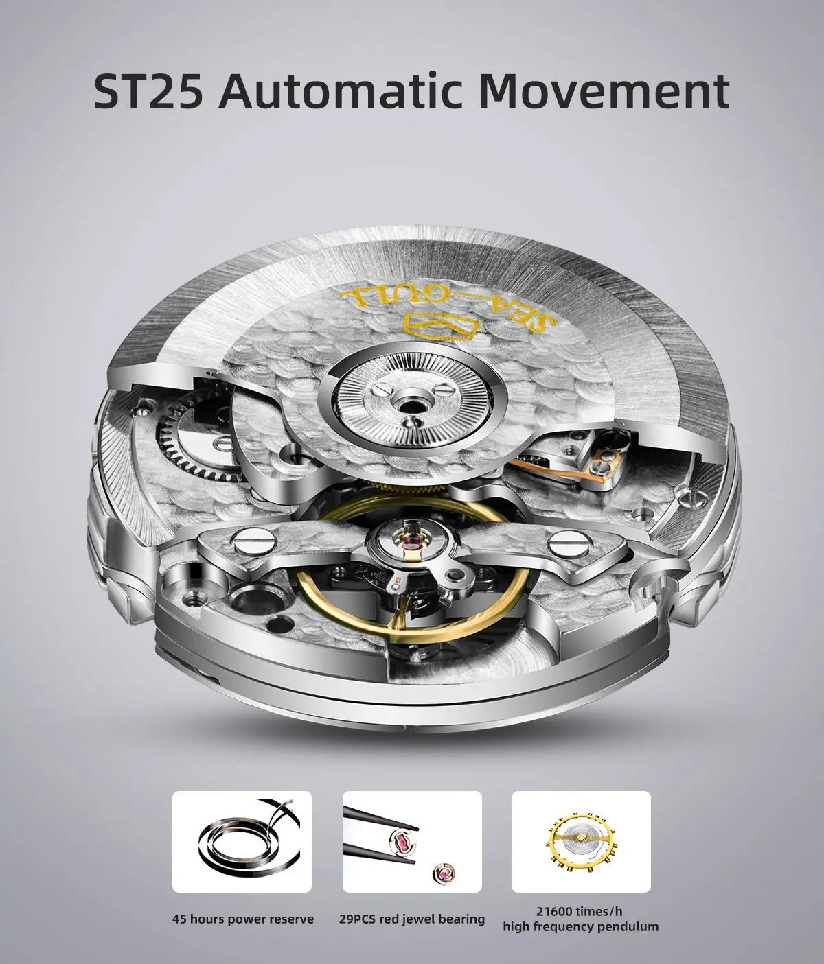 NEW Men's Automatic Mechanical Wristwatch Seagull ST25 Movement Fashion Man Hollow Flywhee Casual Business Watch 819.624
