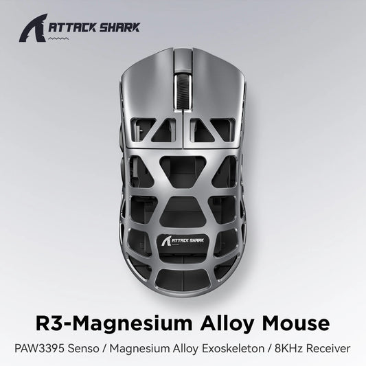 ATTACK SHARK R3 8KHz Magnesium Alloy Mouse, PixArt PAW3395 Sensor, up to 26000 DPI, 2.4G/BT/Wired, 46g superlight, for PC/Mac