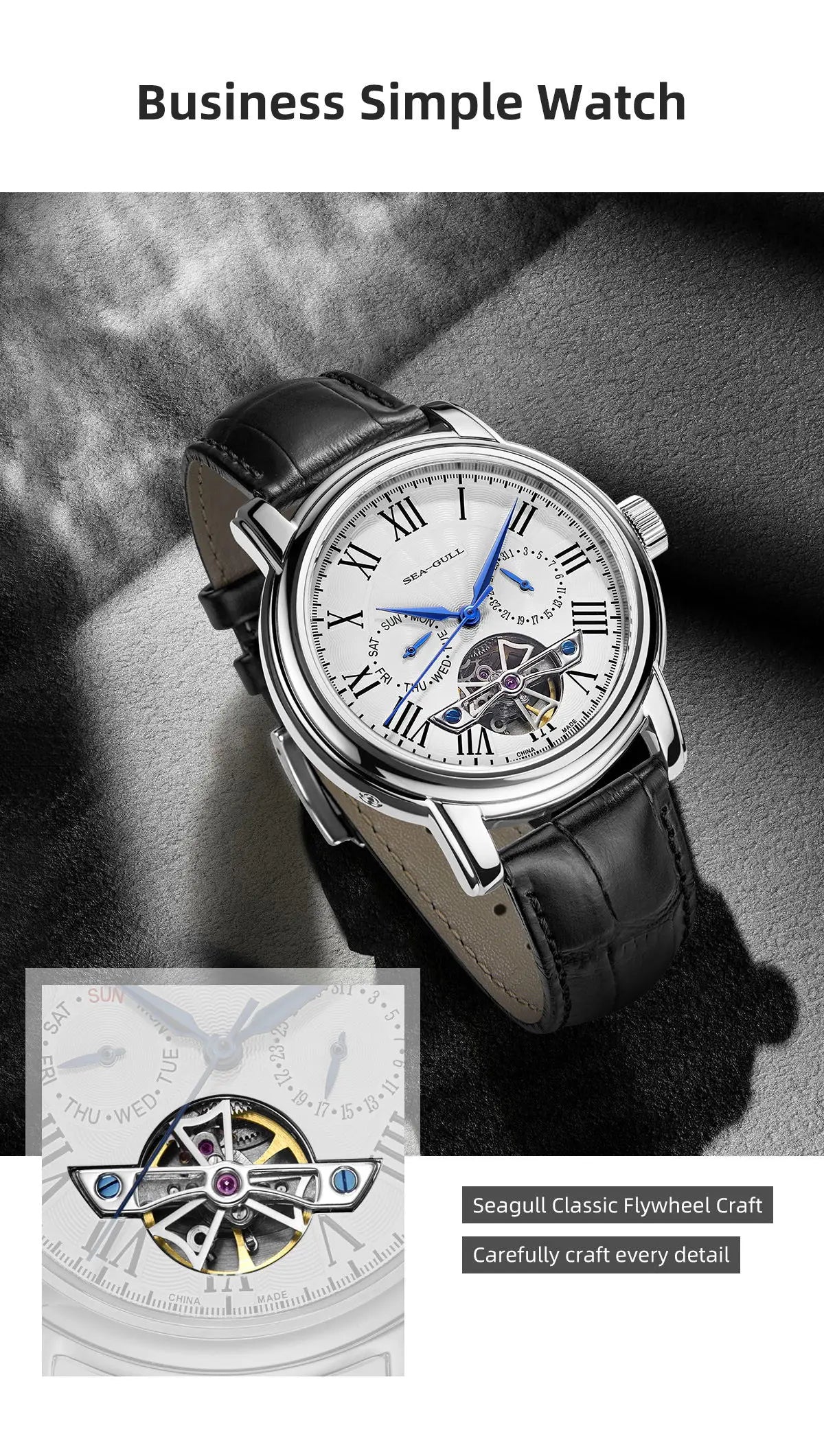 NEW Men's Automatic Mechanical Wristwatch Seagull ST25 Movement Fashion Man Hollow Flywhee Casual Business Watch 819.624