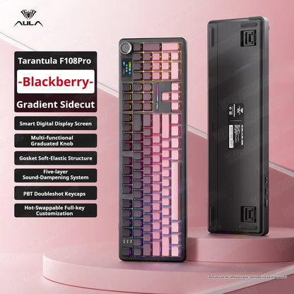 AULA F108 PRO Mechanische Tastatur, individuelles 100-%-Layout, RGB-Hintergrundbeleuchtung, kabellose Bluetooth-Verbindung, HiFi-Switch, Gaming-Tastatur