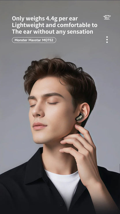 New Monster MQT52 TWS Wireless Gaming Headset Bluetooth 5.4 HIFI Stereo Music Earphones Talking Noise Canceling Earbuds