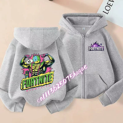 Neue Fortnite-Kapuzenjacke für Kinder im Herbst, mit Cartoon-Spielcharakter-Print, Reißverschluss, Winterjacke für Jungen