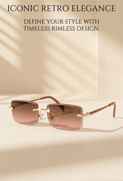 Rimless Rectangle Sunglasses Women 2026 Luxury Designer Fashion Retro Metal Sun Glasses Trendy Y2K Shades Small Frame Eyewear