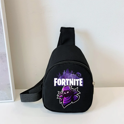 Fortnite Crossbody Bag Game Printed Kids Mini Chest Bag Classic Black Shoulder Bag Wallet Suitable for School Outdoor Activities
