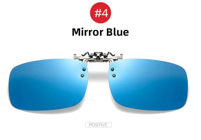 Classic Mirror Blue Flip Up Clip on Sunglasses Fishing Men Square Polarized Lens Metal Night Vision Driving UV400 Women Glasses