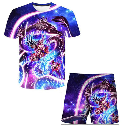 Japanisches Cartoon-Dragon-Ball-Z-T-Shirt, Kinder-Oberteil, T-Shirt- und Shorts-Zweiteiler für den Sommer, Jungen-T-Shirt + Shorts, Strandshorts