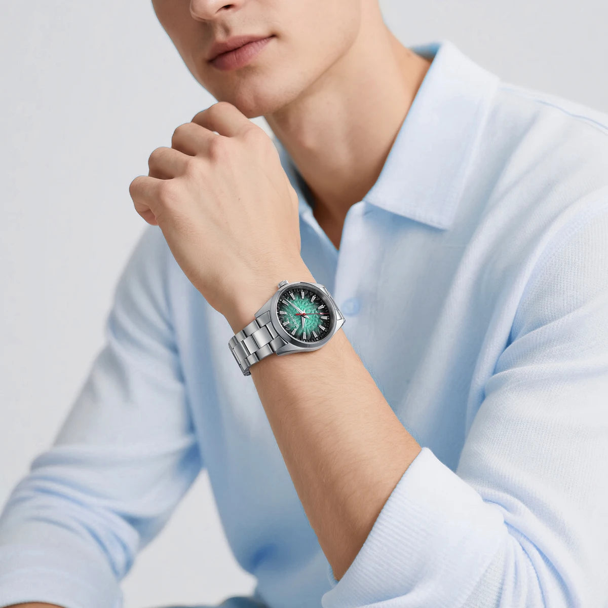BERNY men’s watch – Quartz watch, sapphire crystal, luminescent hands, water-resistant to 10 ATM, made entirely of stainless steel – Elegant and casual style, ideal for everyday wear or professional occasions