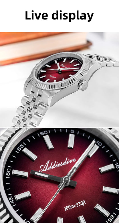 Reloj para hombre ADDIESDIVE AD2073, cristal de zafiro, 36mm, VH31, esfera sunburst, cuarzo, 10Bar, impermeable para buceo, luminoso