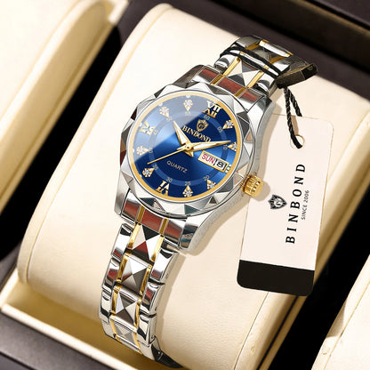 BINBOND ladies’ watch: a robust, luxurious, luminescent and water-resistant quartz watch, featuring an accurate date and day-of-the-week display.