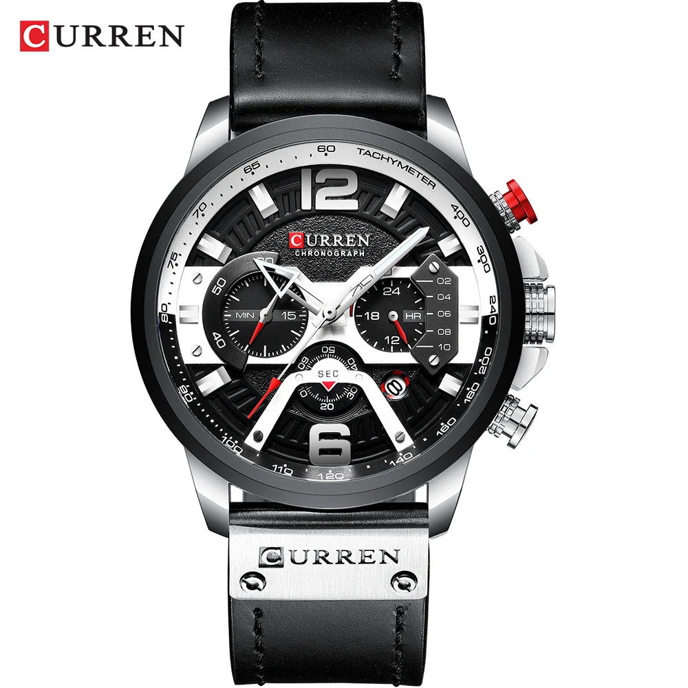 CURREN 8329 Men’s Watch – Casual sporty style, military-inspired design, leather strap, trendy chronograph, luxury watch from a leading brand