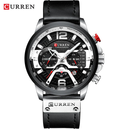 CURREN 8329 Men’s Watch – Casual sporty style, military-inspired design, leather strap, trendy chronograph, luxury watch from a leading brand