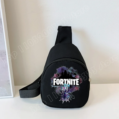 Fortnite Crossbody Bag Game Printed Kids Mini Chest Bag Classic Black Shoulder Bag Wallet Suitable for School Outdoor Activities