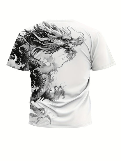 Ανδρικό T-Shirt με Στάμπα Δράκου, Casual Διαπνέον Ύφασμα, Graphic Tee Street Style, Μπλούζα Εξωτερικού Χώρου με Κοντά Μανίκια, Ανδρικά T-Shirts