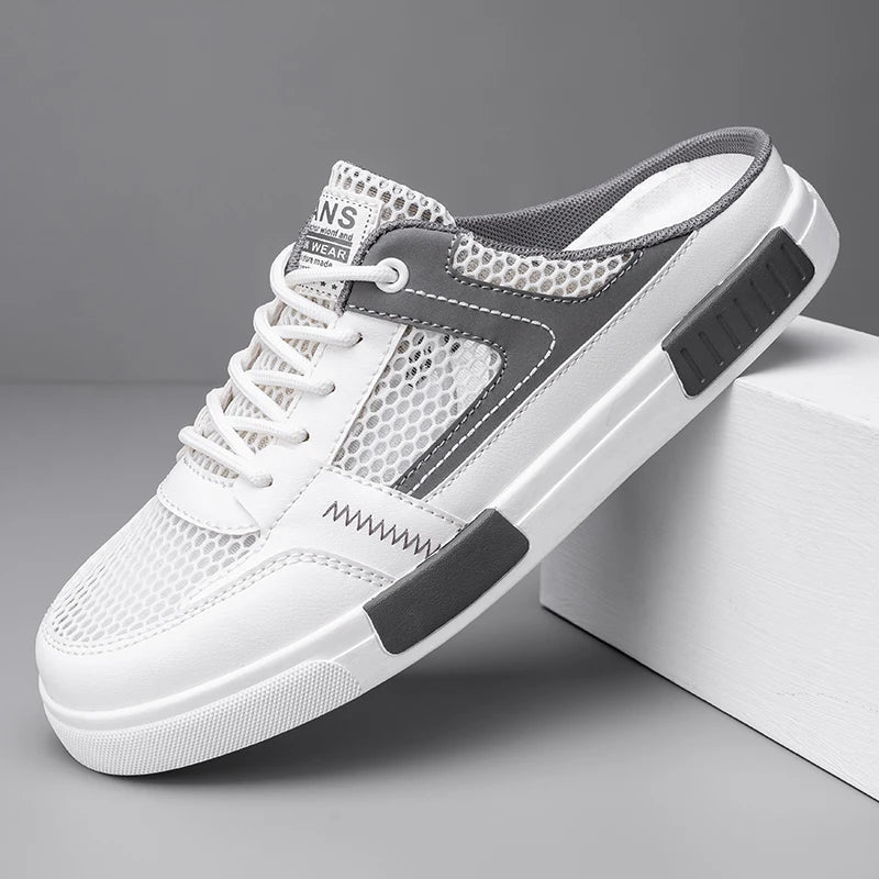 Sandales super taille 2025, nouvelles pantoufles d'été en maille perforée pour hommes, chaussures de sports et de loisirs de plein air respirantes, demi-pantoufles