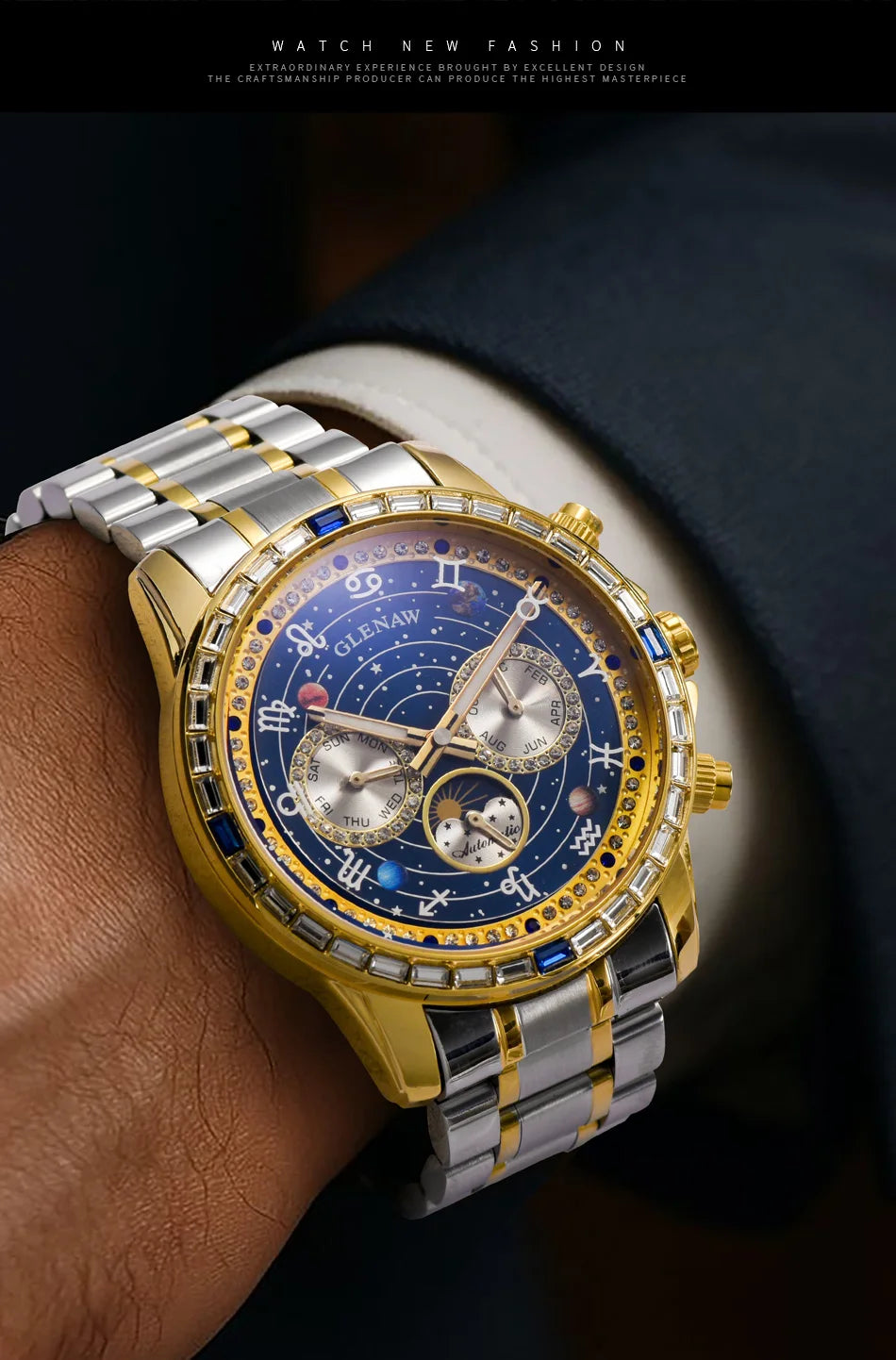 Glenaw high-end business fully automatic mechanical multifunctional men's watch fashionable waterproof luminous watch