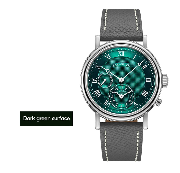 FARASUTE Retro Luxury Alarm Clock Quartz Watch Men Waterproof Night Light Wristwatch Casual Sapphire Stainless Steel Male Watch