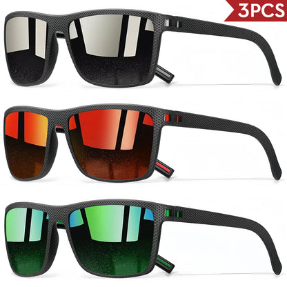 3PCS Signature Retro Square Sunglasses UV400 Spring Hinges Lightweight Gift Ready for Daily & Vacation Unbox Elegance