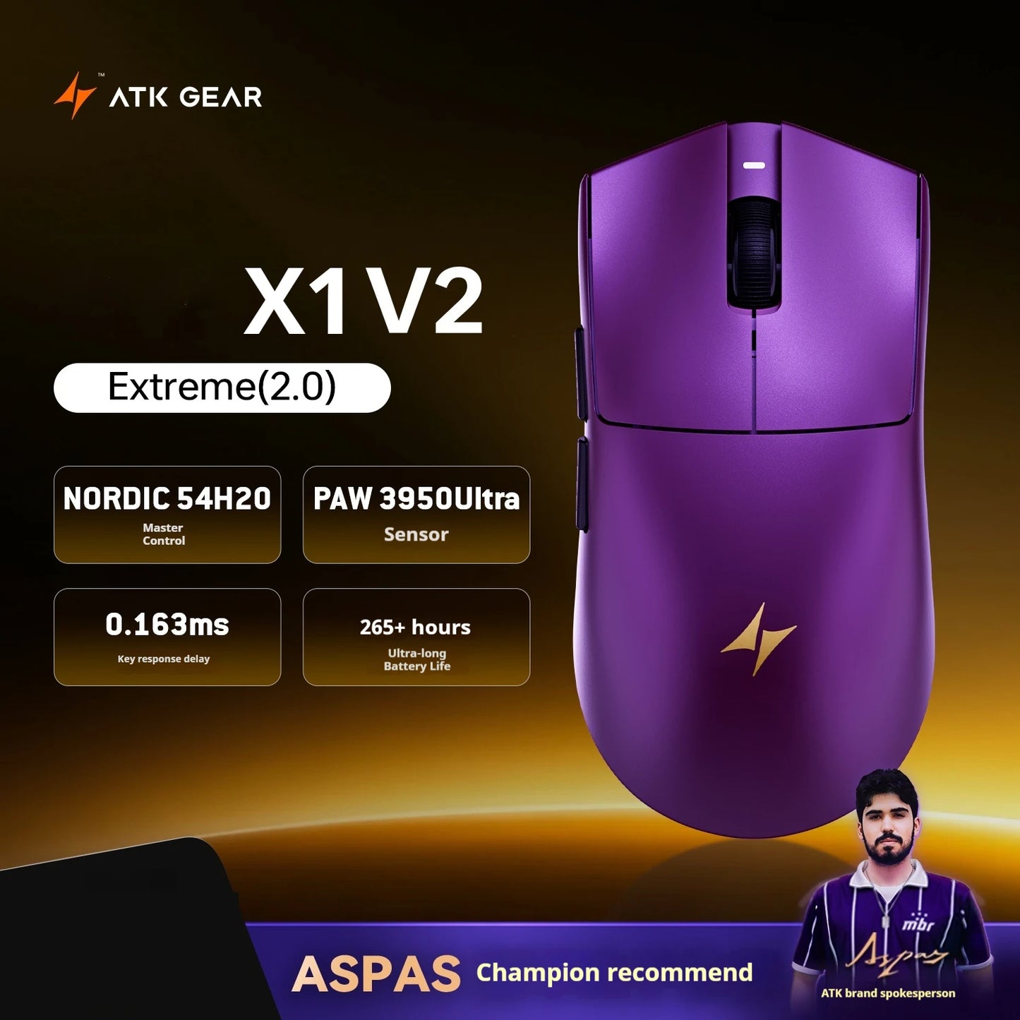 Bezdrôtová myš ATK X1 V2 Ultimate 2.0 Paw3950, ultr ľahká 54g, 750ips, nízka latencia 0.163ms, 650ips, nový herný doplnok, darčeky