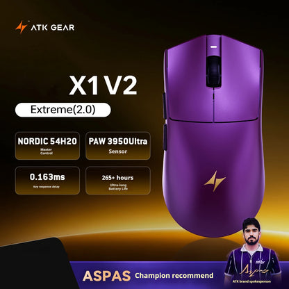 Bezdrôtová myš ATK X1 V2 Ultimate 2.0 Paw3950, ultr ľahká 54g, 750ips, nízka latencia 0.163ms, 650ips, nový herný doplnok, darčeky
