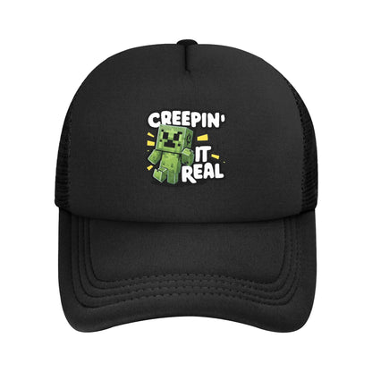 Suaugusiųjų „Creepers“ didelio ciferblato vaizdo žaidimų stiliaus „Trucker“ kepurė, tinklinė beisbolo kepurė, poliesterinė kepurė, saulės kepurė, reguliuojama lenktyninė kepurė, vasarinė