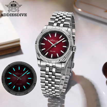 Reloj para hombre ADDIESDIVE AD2073, cristal de zafiro, 36mm, VH31, esfera sunburst, cuarzo, 10Bar, impermeable para buceo, luminoso