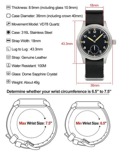Militado D12 Quartz Watch Men VD78 Movement Domed Sapphire Crystal V2 Clear AR Coating Wristwatch 10Bar Water Resistance Watch