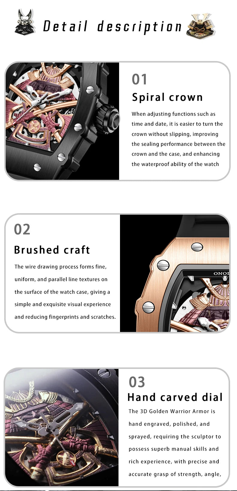ONOLA Luxury Men's Automatic Mechanical Watch Waterproof Watch Luminous Barrel Shape Military Sports Wristwatch Men's Watch