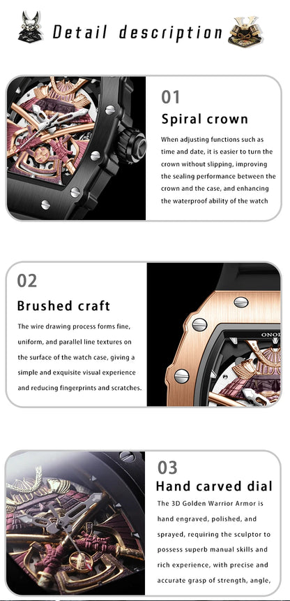 ONOLA Luxury Men's Automatic Mechanical Watch Waterproof Watch Luminous Barrel Shape Military Sports Wristwatch Men's Watch