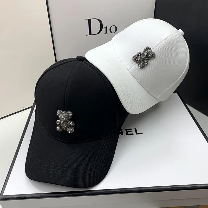 Șapcă de baseball de vară pentru femei, creată de un designer de modă, cu motiv „Ursul sălbatic coreean”, cu strasuri, șepci de soare, șepci de stradă K-pop, viziere pentru exterior, șapcă hip-hop