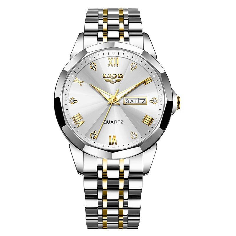 LIGE women’s quartz wristwatch – Elegant and luxurious, displaying the date and day of the week – A simple, water-resistant watch, ideal as a gift for women