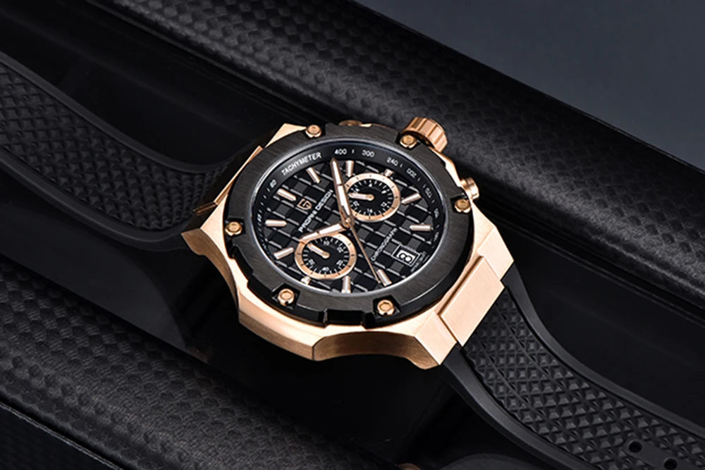 PAGANI DESIGN men’s quartz watches – Luxury sports chronograph, water-resistant, featuring luminescent hands and a sapphire crystal with anti-reflective coating