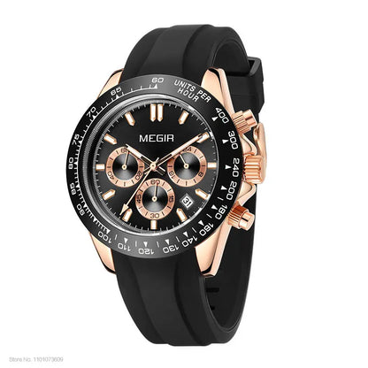 MEGIR men’s watch, luxury brand, quartz sports watch, stainless steel bracelet, water-resistant, chronograph, wristwatch