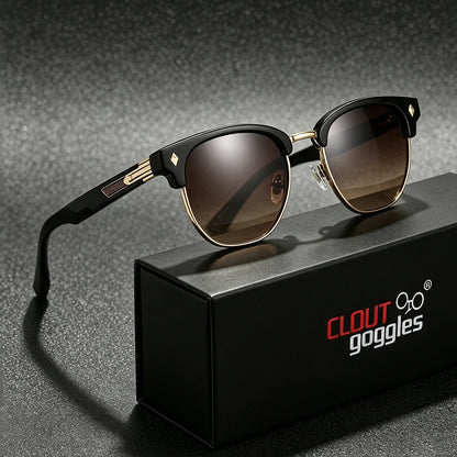 CLOUT GOGGLES Business Sunglasses Male Female Metal Polygon Rivet Half Frame Outdoor Driving Ultraviolet Protection Sun Glasses