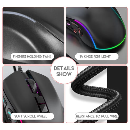 Mouse cablato da gaming e ufficio 7200 DPI con retroilluminazione RGB, 6 livelli DPI regolabili, 10 pulsanti programmabili e pulsante per tornare al desktop