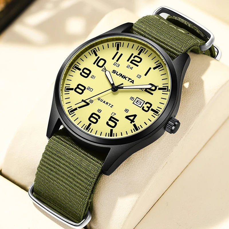 2026 SUNKTA Top Luxury Mens Watch Fashion Casual Quartz Wristwatches Luminous 30M Waterproof Nylon LIGE Watches Men Gifts Reloj