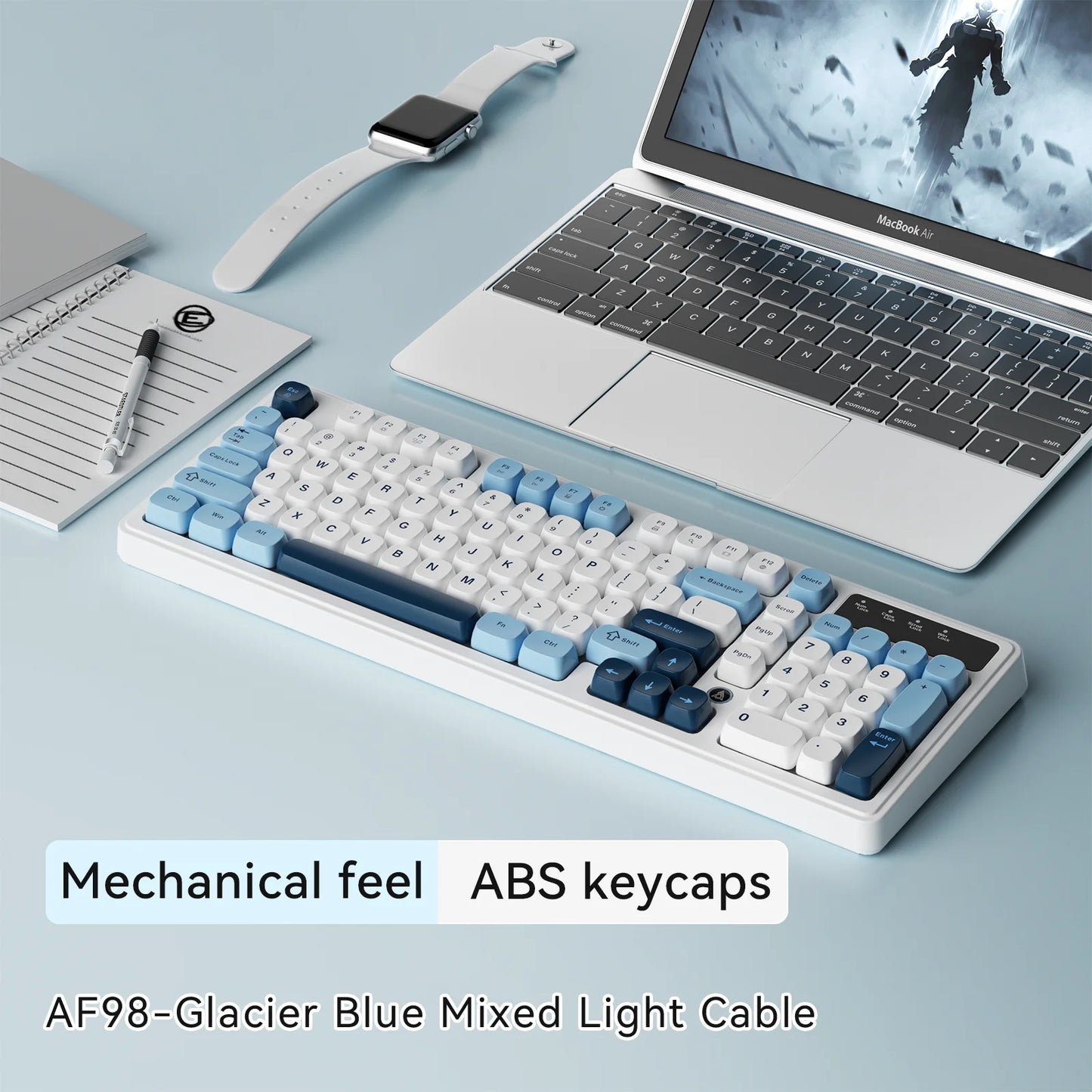 AJAZZ AF98 Wired/Wireless Keyboard Mechanical Feel Office Long Battery Life Three-Mode RGB Mixed Light ABS Keycaps Ergonomics