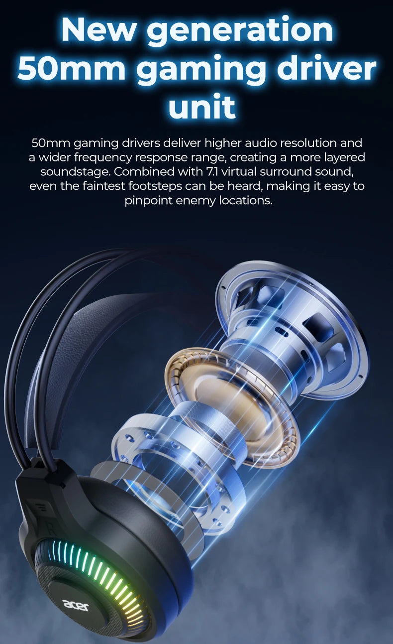 Auriculares Gaming com Fio RGB e Microfone – Headset Gaming com Som Surround de Baixa Latência, Iluminação RGB Elegante, Isolamento de Ruído e Ajuste Confortável