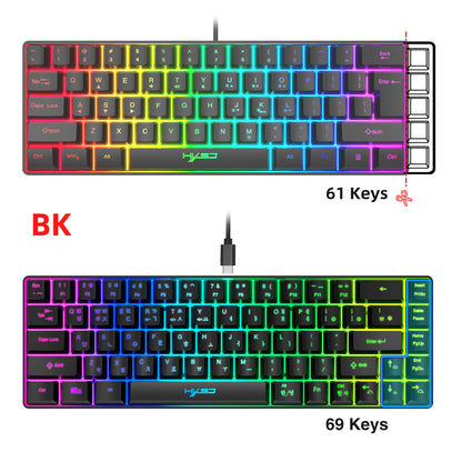 Tragbare HXSJ V200 68-Tasten-Gaming-Tastatur mit koreanischem Layout, 65%, kabelgebundene Office-Membrantastatur mit RGB-Hintergrundbeleuchtung für Desktop-PCs und Laptops