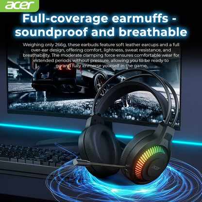 Auriculares Gaming com Fio RGB e Microfone – Headset Gaming com Som Surround de Baixa Latência, Iluminação RGB Elegante, Isolamento de Ruído e Ajuste Confortável