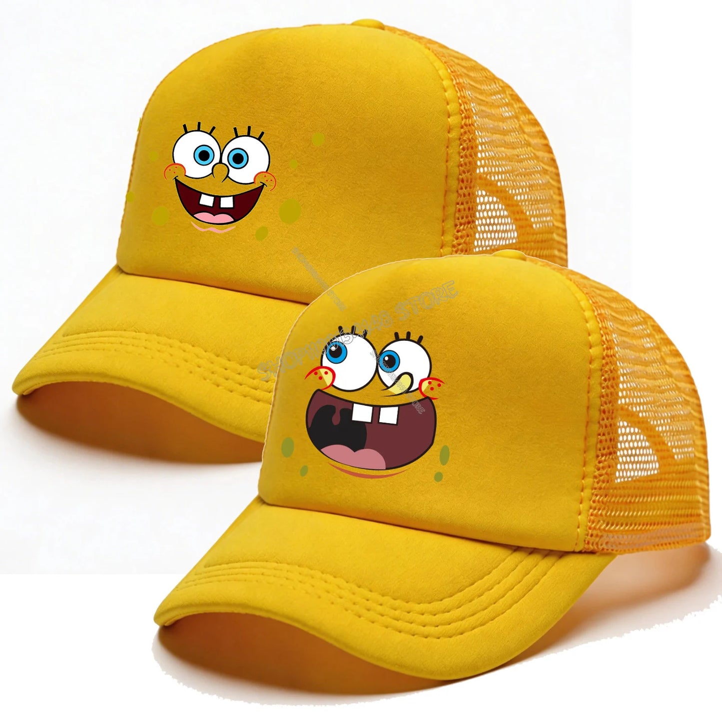 Spongebobs Baseball Cap Kids Adult Cartoon Emoto Mesh Cap Kawaii Peaked Hat Yellow Anime Summer Cap Girls Boys Accessories Gift
