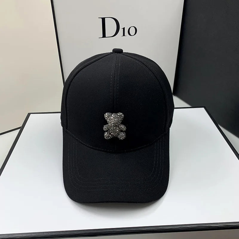 Șapcă de baseball de vară pentru femei, creată de un designer de modă, cu motiv „Ursul sălbatic coreean”, cu strasuri, șepci de soare, șepci de stradă K-pop, viziere pentru exterior, șapcă hip-hop