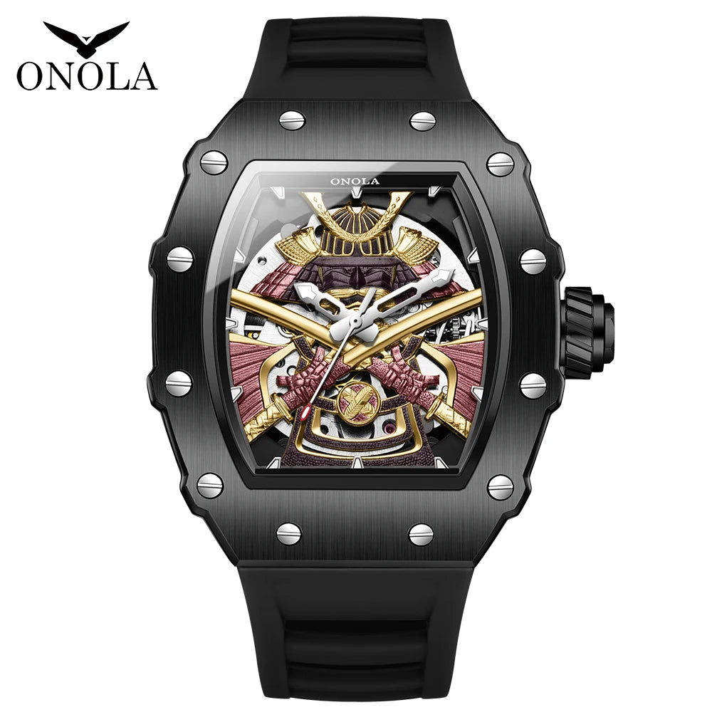 ONOLA Luxury Men's Automatic Mechanical Watch Waterproof Watch Luminous Barrel Shape Military Sports Wristwatch Men's Watch