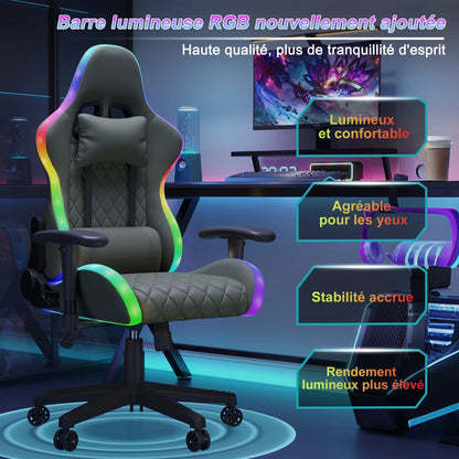 Gaming Chair,Ergonomic Gaming Chair with LED,Adjustable Computer Chair for Teenagers,Lumbar Cushion,Gamer Chair,Black
