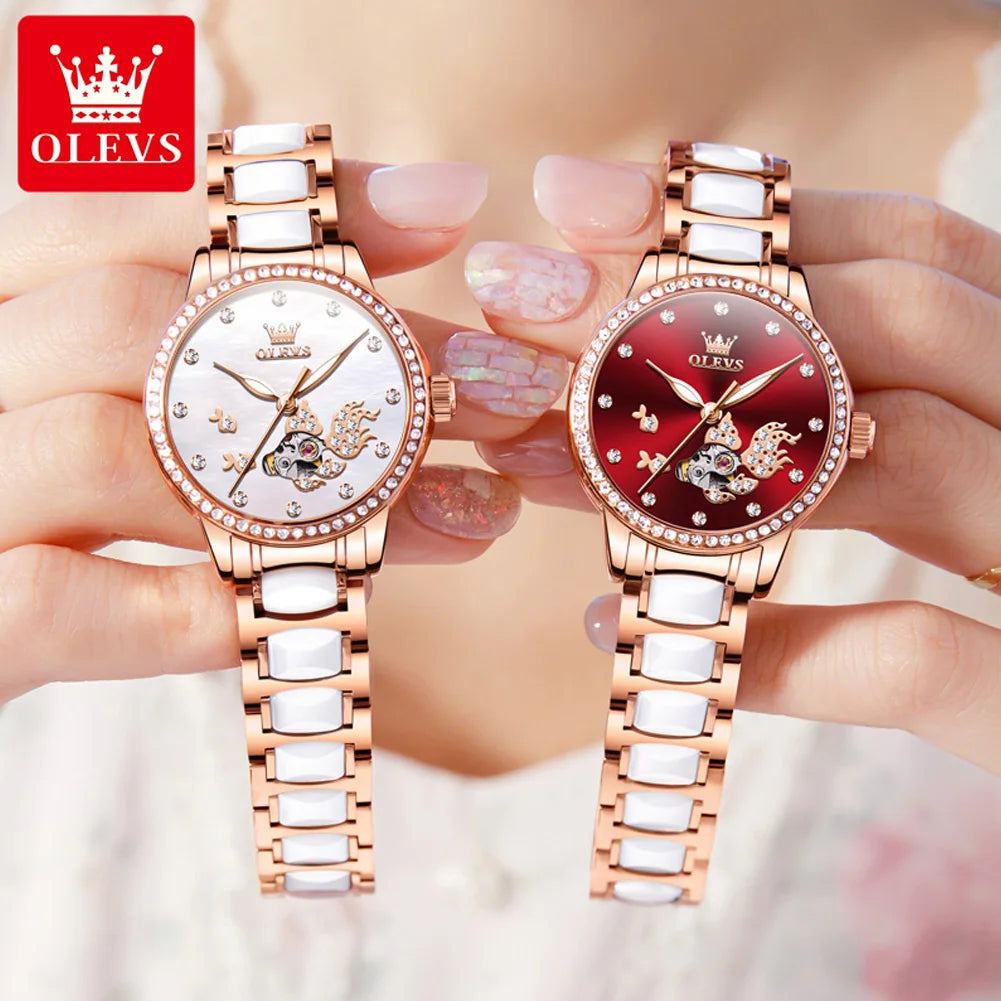 OLEVS Brand steel strip fully automatic mechanical watch for women 7001