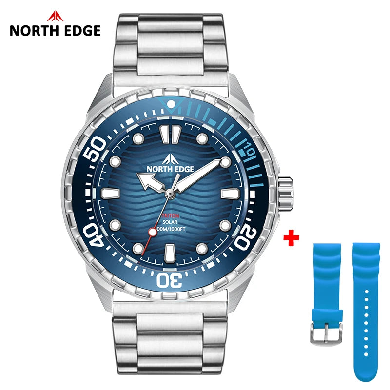NORTH EDGE TRITON-TI Titánové nerezové potápačské hodinky na solárny pohon Luxusné quartzové hodinky pre mužov Vodotesnosť 300 m Výdrž viac ako 180 dní