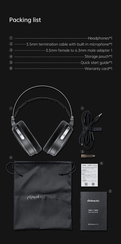 Cuffie over-ear cablate open-back FiiO JT3 con driver dinamico da 50mm HiFi e cavo rimovibile