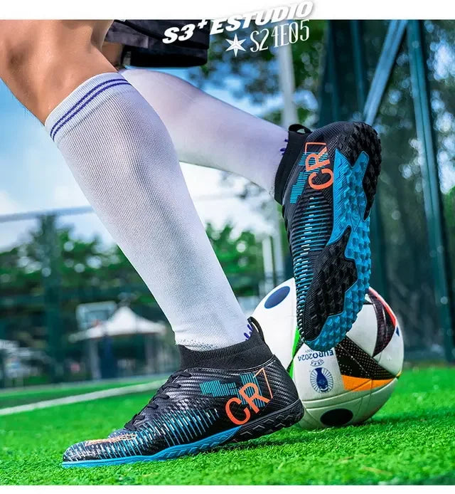 Scarpe da calcio per bambini antiurto sulla punta, chiusura con lacci, tacchetti corti antiscivolo, resistenti all’usura e traspiranti, per partite su erba all’aperto