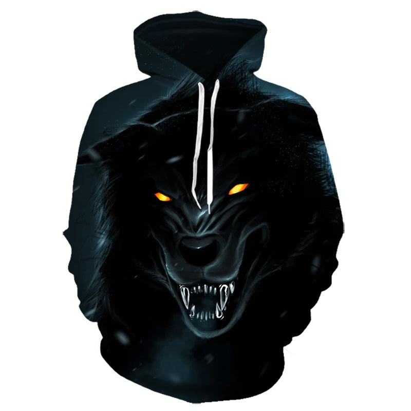 3D Wolf Pattern Printed Hooded Sweatshirt Fashion And Casual Men's Oversized Pullover Harajuku Street Design Hooded Sweatshirt
